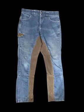 Reinforced Denim Riding Jeans w/ Brown Suede Panels Workwear Unisex